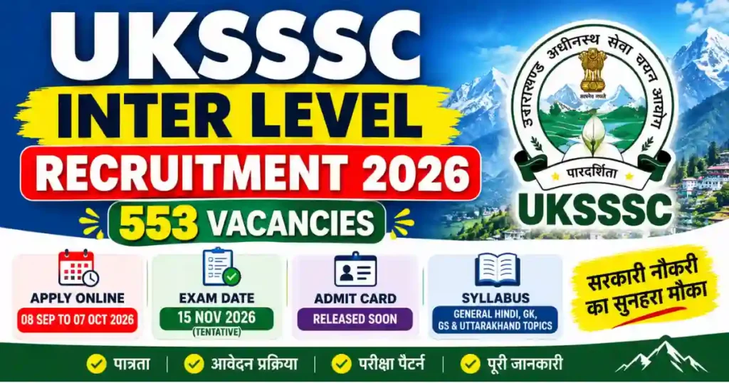 UKSSSC Inter Level Recruitment 2026 for 553 Posts